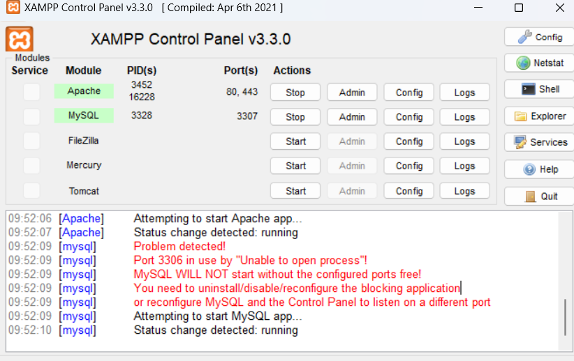 XAMPP em Execução